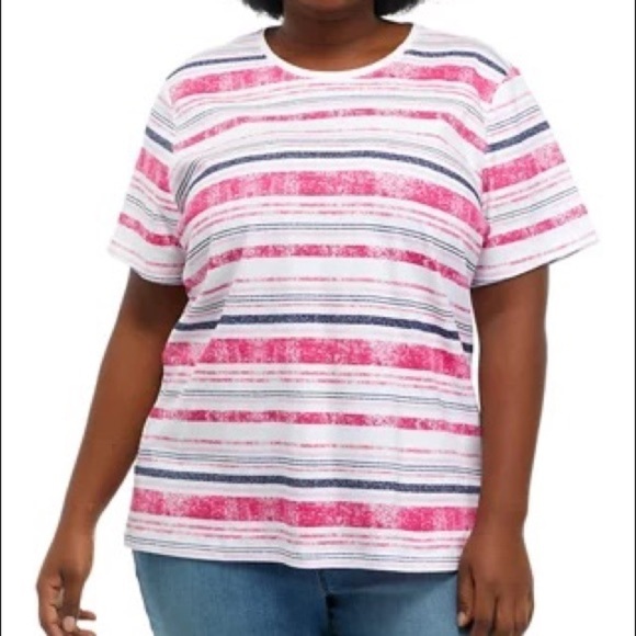 Kim Rogers Short Sleeve Printed Crew Neck Cotton Tee - 1X - Picture 1 of 5